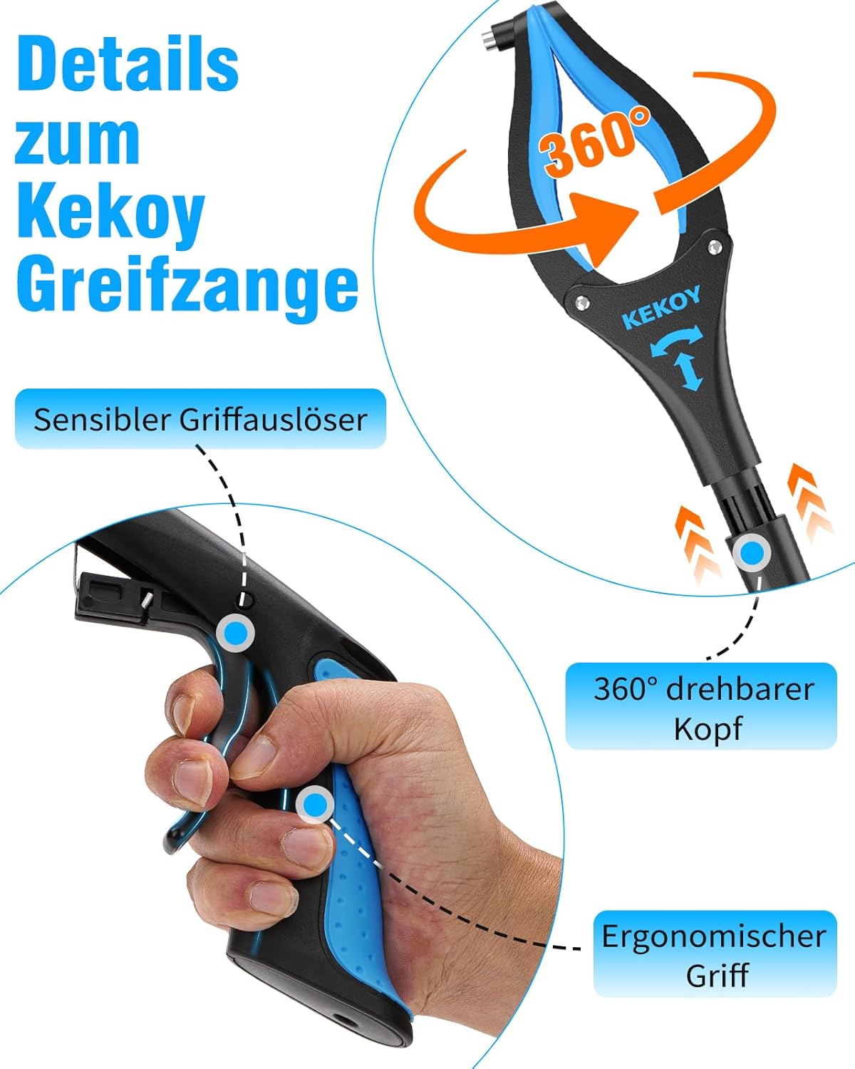 Kekoy Greifzange für Senioren (91cm) – Faltbare Greifhilfe – Bild 6