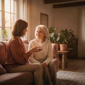 Pflegedienst kosten duschen — warme Atmosphaere, pflegende Angehoerige zu Hause